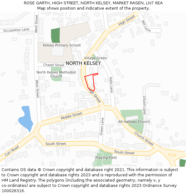 ROSE GARTH, HIGH STREET, NORTH KELSEY, MARKET RASEN, LN7 6EA: Location map and indicative extent of plot