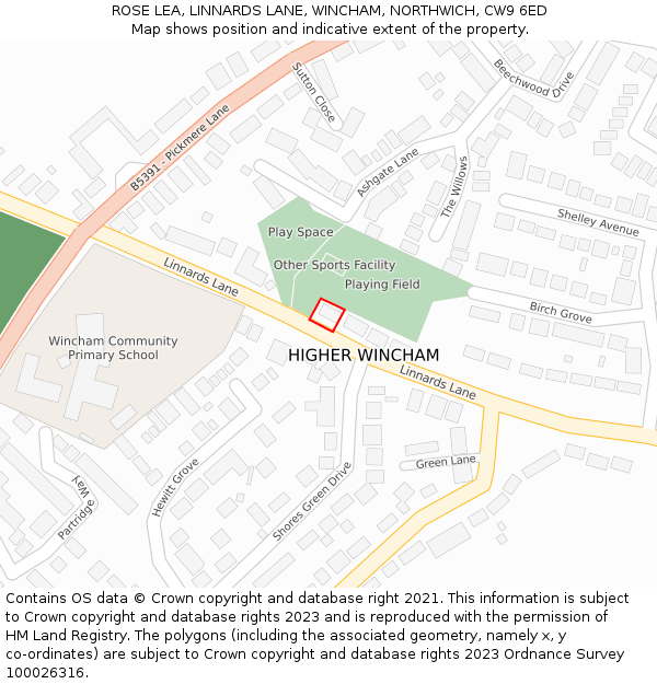 ROSE LEA, LINNARDS LANE, WINCHAM, NORTHWICH, CW9 6ED: Location map and indicative extent of plot