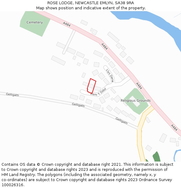 ROSE LODGE, NEWCASTLE EMLYN, SA38 9RA: Location map and indicative extent of plot