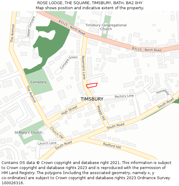 ROSE LODGE, THE SQUARE, TIMSBURY, BATH, BA2 0HY: Location map and indicative extent of plot