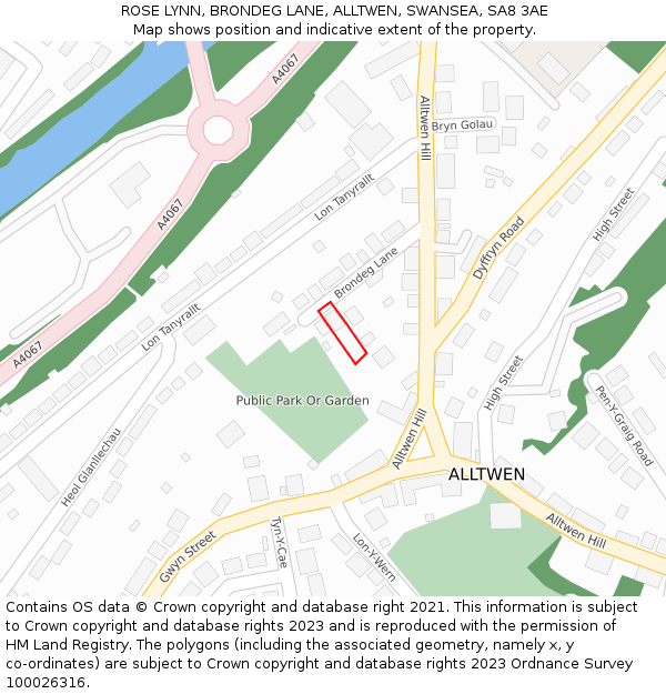 ROSE LYNN, BRONDEG LANE, ALLTWEN, SWANSEA, SA8 3AE: Location map and indicative extent of plot