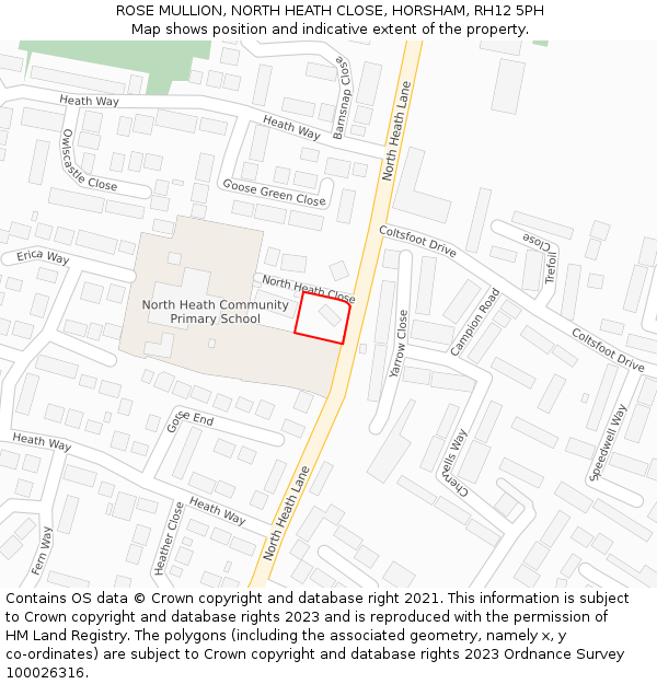 ROSE MULLION, NORTH HEATH CLOSE, HORSHAM, RH12 5PH: Location map and indicative extent of plot