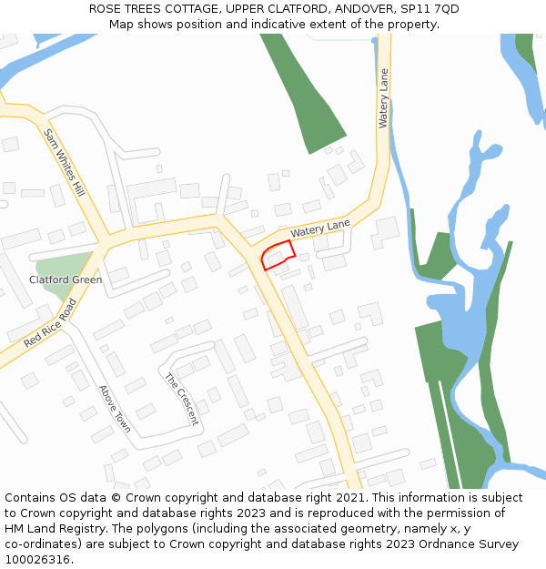 ROSE TREES COTTAGE, UPPER CLATFORD, ANDOVER, SP11 7QD: Location map and indicative extent of plot