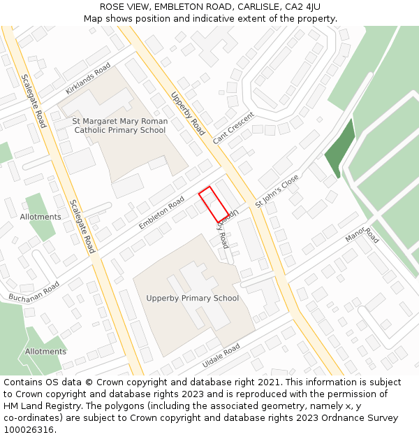 ROSE VIEW, EMBLETON ROAD, CARLISLE, CA2 4JU: Location map and indicative extent of plot