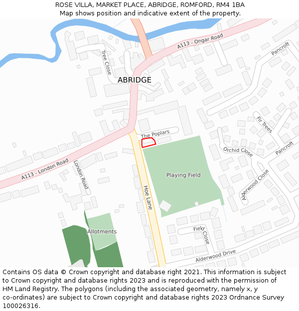 ROSE VILLA, MARKET PLACE, ABRIDGE, ROMFORD, RM4 1BA: Location map and indicative extent of plot