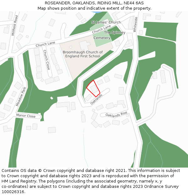 ROSEANDER, OAKLANDS, RIDING MILL, NE44 6AS: Location map and indicative extent of plot