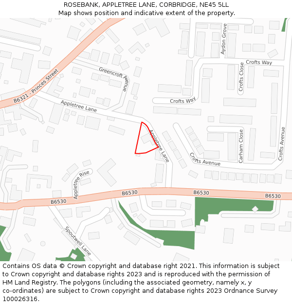 ROSEBANK, APPLETREE LANE, CORBRIDGE, NE45 5LL: Location map and indicative extent of plot