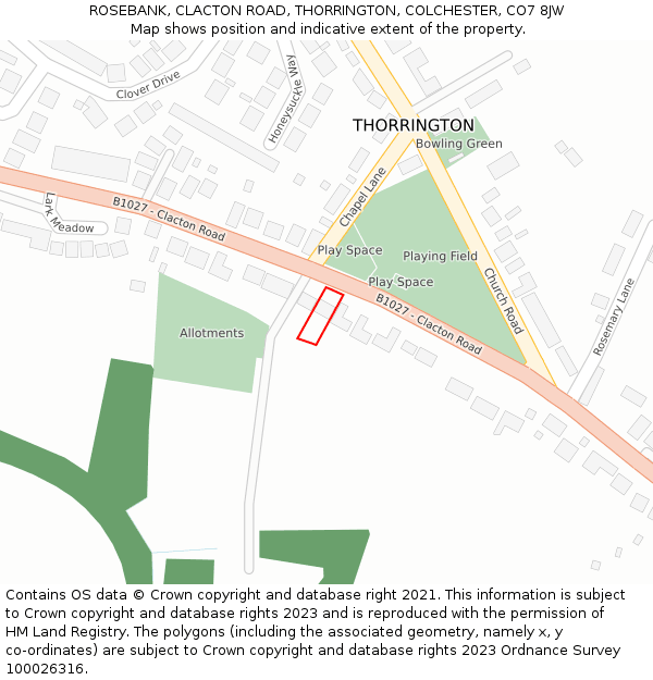 ROSEBANK, CLACTON ROAD, THORRINGTON, COLCHESTER, CO7 8JW: Location map and indicative extent of plot