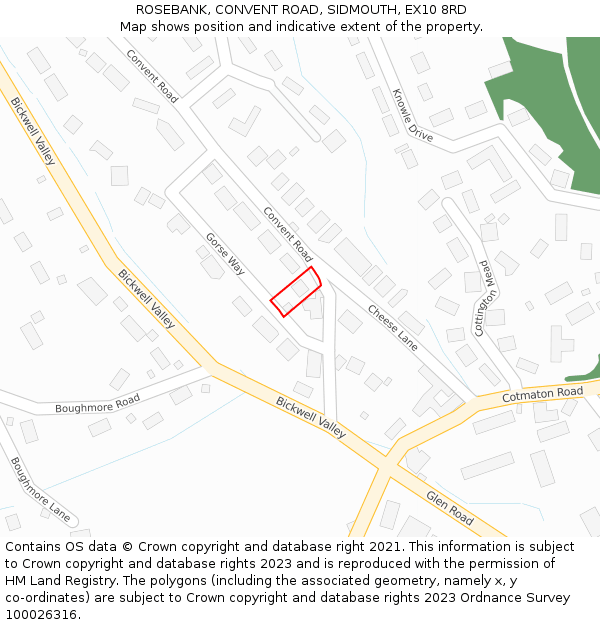 ROSEBANK, CONVENT ROAD, SIDMOUTH, EX10 8RD: Location map and indicative extent of plot