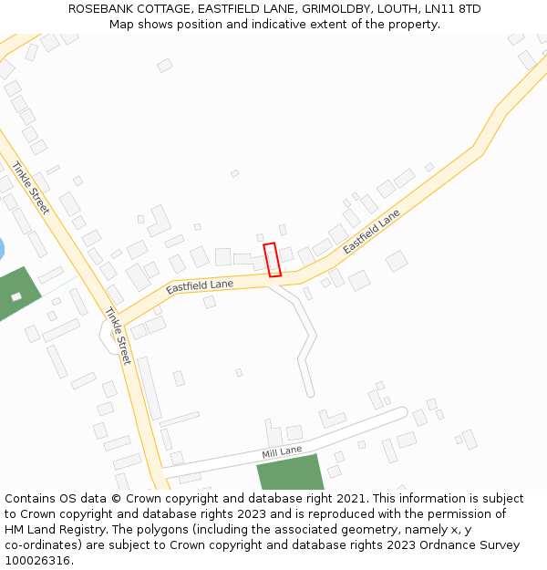 ROSEBANK COTTAGE, EASTFIELD LANE, GRIMOLDBY, LOUTH, LN11 8TD: Location map and indicative extent of plot