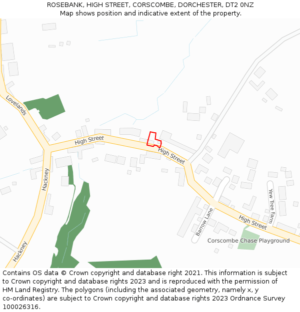 ROSEBANK, HIGH STREET, CORSCOMBE, DORCHESTER, DT2 0NZ: Location map and indicative extent of plot