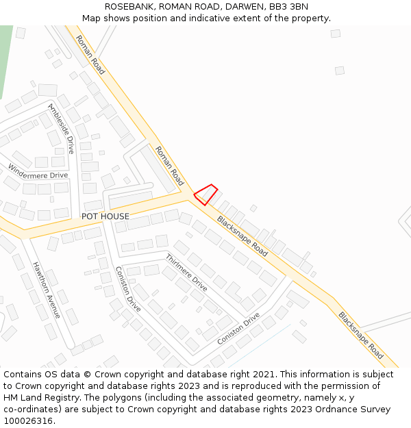 ROSEBANK, ROMAN ROAD, DARWEN, BB3 3BN: Location map and indicative extent of plot