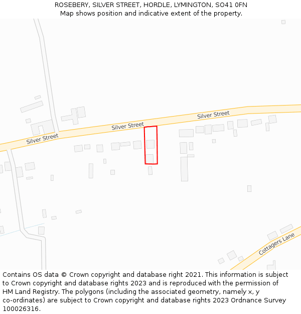 ROSEBERY, SILVER STREET, HORDLE, LYMINGTON, SO41 0FN: Location map and indicative extent of plot