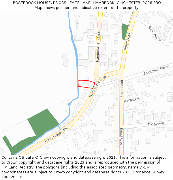 ROSEBROOK HOUSE, PRIORS LEAZE LANE, HAMBROOK, CHICHESTER, PO18 8RQ: Location map and indicative extent of plot