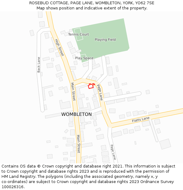 ROSEBUD COTTAGE, PAGE LANE, WOMBLETON, YORK, YO62 7SE: Location map and indicative extent of plot