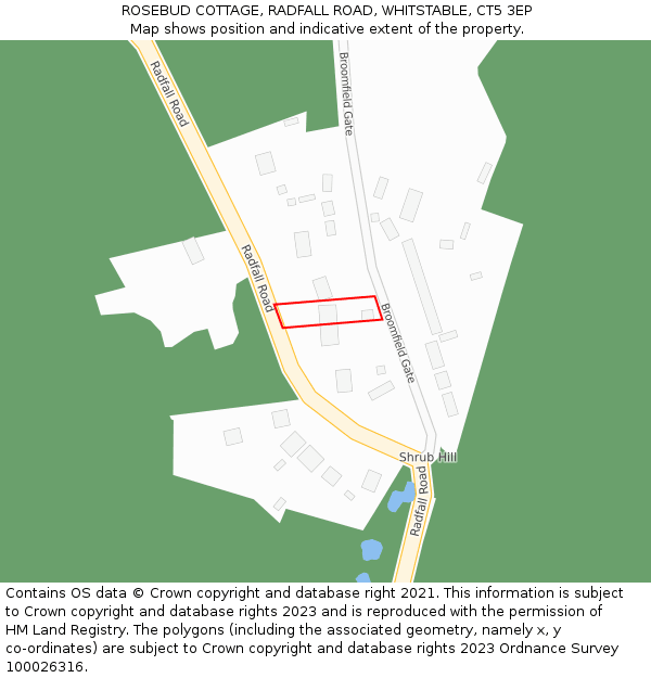 ROSEBUD COTTAGE, RADFALL ROAD, WHITSTABLE, CT5 3EP: Location map and indicative extent of plot