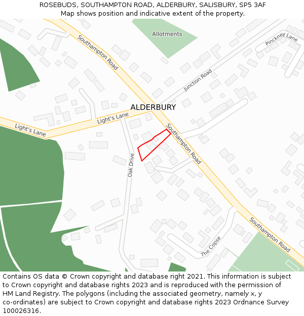 ROSEBUDS, SOUTHAMPTON ROAD, ALDERBURY, SALISBURY, SP5 3AF: Location map and indicative extent of plot