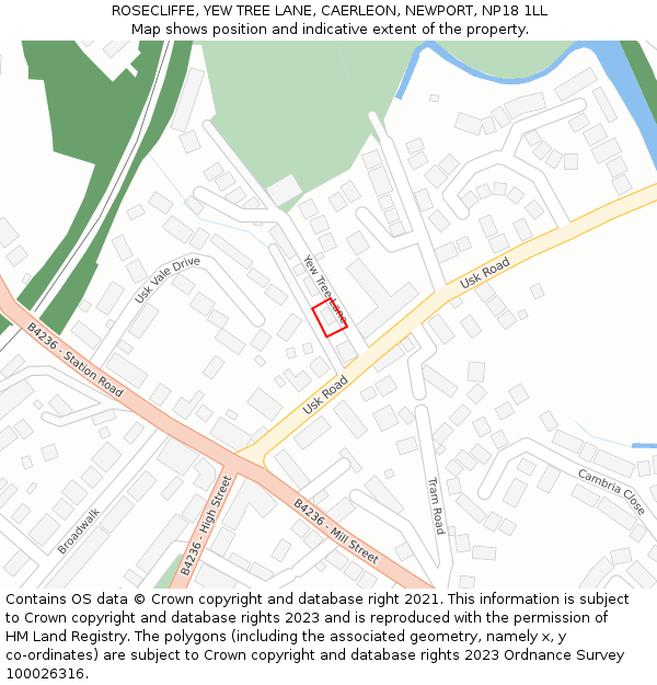 ROSECLIFFE, YEW TREE LANE, CAERLEON, NEWPORT, NP18 1LL: Location map and indicative extent of plot