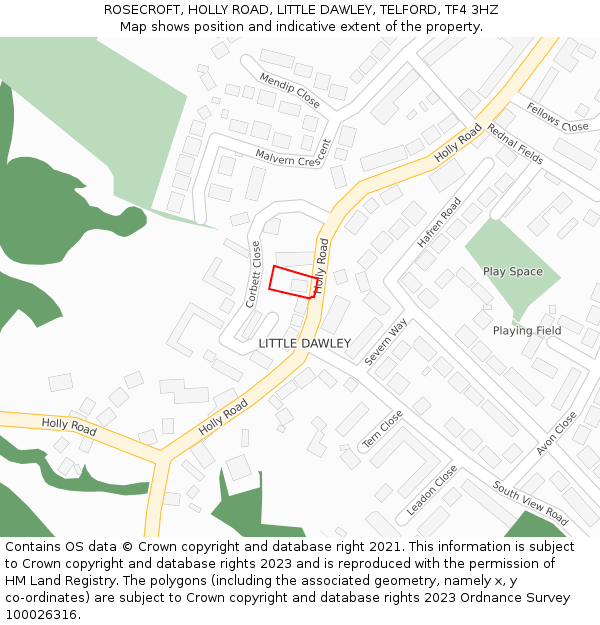 ROSECROFT, HOLLY ROAD, LITTLE DAWLEY, TELFORD, TF4 3HZ: Location map and indicative extent of plot