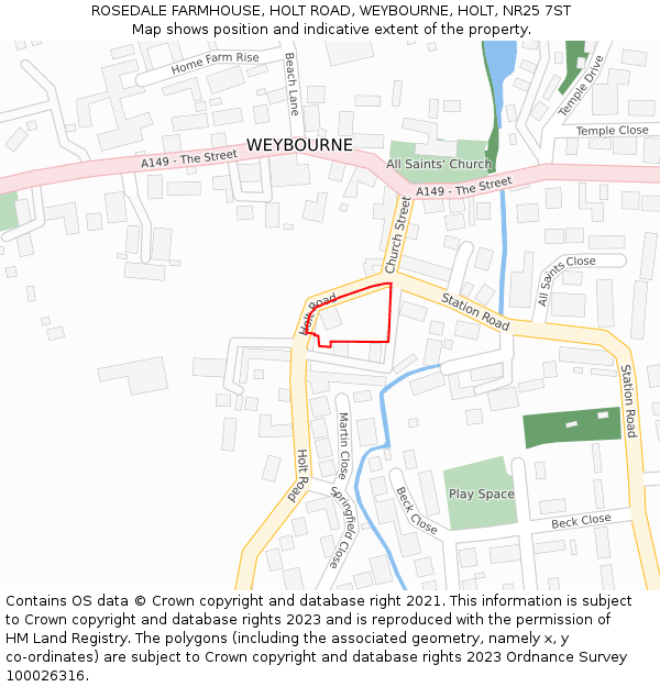 ROSEDALE FARMHOUSE, HOLT ROAD, WEYBOURNE, HOLT, NR25 7ST: Location map and indicative extent of plot