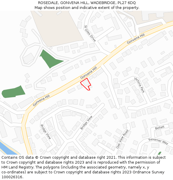 ROSEDALE, GONVENA HILL, WADEBRIDGE, PL27 6DQ: Location map and indicative extent of plot