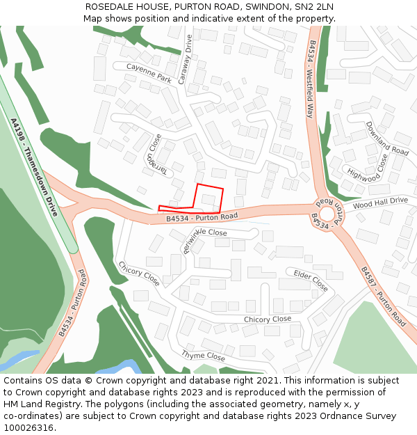 ROSEDALE HOUSE, PURTON ROAD, SWINDON, SN2 2LN: Location map and indicative extent of plot