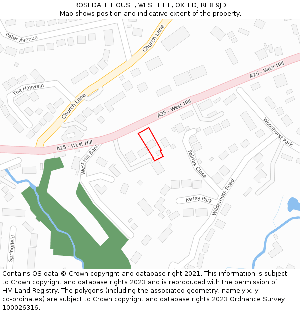 ROSEDALE HOUSE, WEST HILL, OXTED, RH8 9JD: Location map and indicative extent of plot