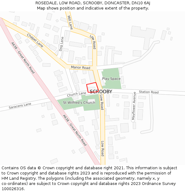 ROSEDALE, LOW ROAD, SCROOBY, DONCASTER, DN10 6AJ: Location map and indicative extent of plot