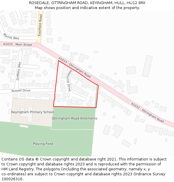 ROSEDALE, OTTRINGHAM ROAD, KEYINGHAM, HULL, HU12 9RX: Location map and indicative extent of plot