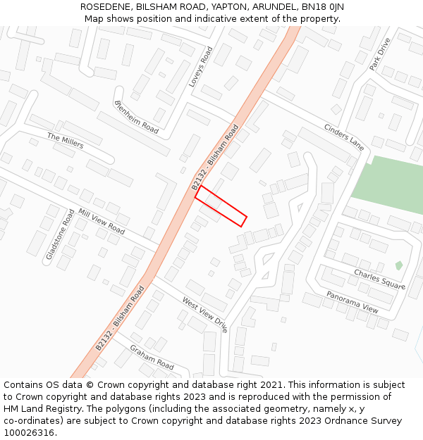 ROSEDENE, BILSHAM ROAD, YAPTON, ARUNDEL, BN18 0JN: Location map and indicative extent of plot