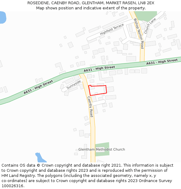 ROSEDENE, CAENBY ROAD, GLENTHAM, MARKET RASEN, LN8 2EX: Location map and indicative extent of plot