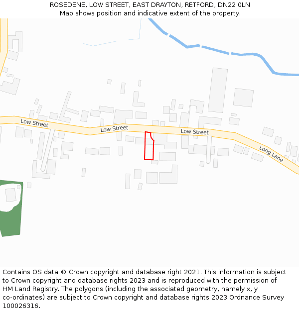 ROSEDENE, LOW STREET, EAST DRAYTON, RETFORD, DN22 0LN: Location map and indicative extent of plot