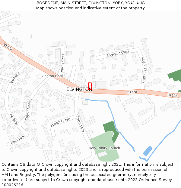 ROSEDENE, MAIN STREET, ELVINGTON, YORK, YO41 4HG: Location map and indicative extent of plot