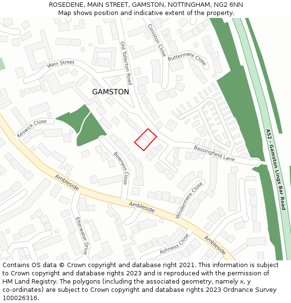 ROSEDENE, MAIN STREET, GAMSTON, NOTTINGHAM, NG2 6NN: Location map and indicative extent of plot