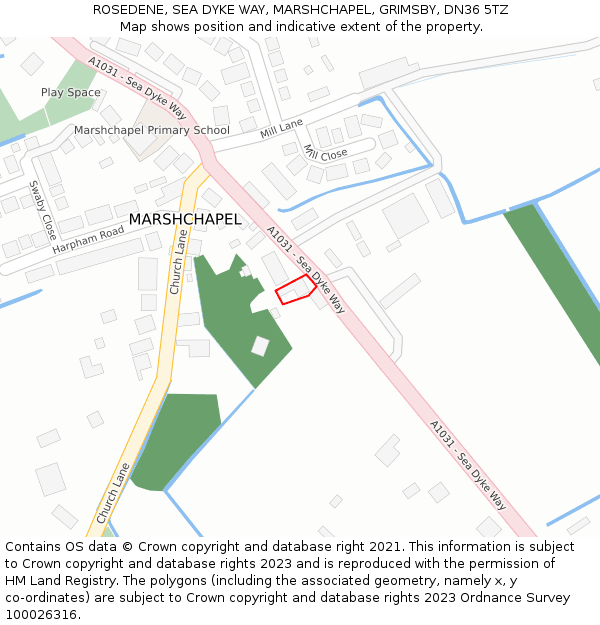 ROSEDENE, SEA DYKE WAY, MARSHCHAPEL, GRIMSBY, DN36 5TZ: Location map and indicative extent of plot