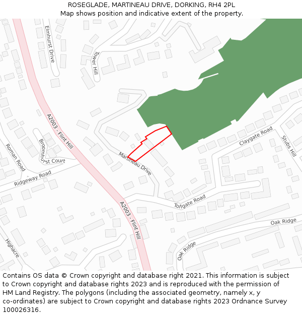 ROSEGLADE, MARTINEAU DRIVE, DORKING, RH4 2PL: Location map and indicative extent of plot