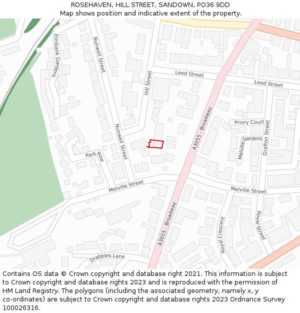 ROSEHAVEN, HILL STREET, SANDOWN, PO36 9DD: Location map and indicative extent of plot