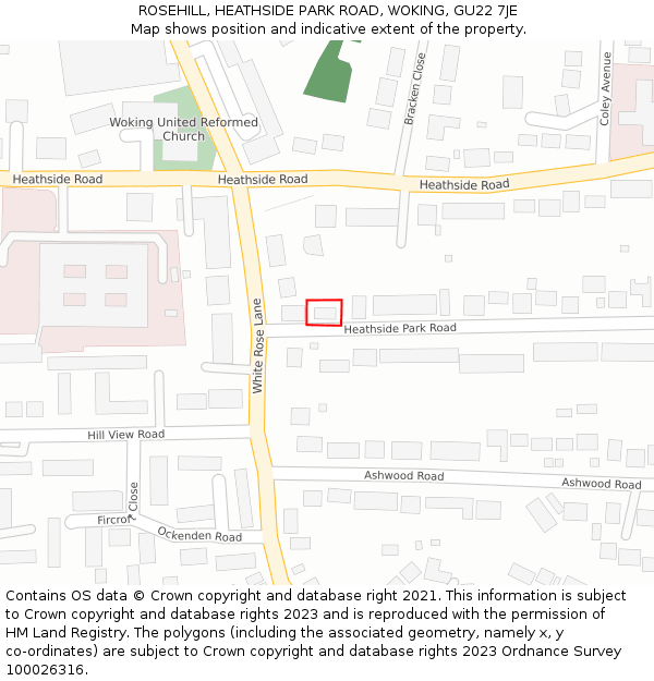 ROSEHILL, HEATHSIDE PARK ROAD, WOKING, GU22 7JE: Location map and indicative extent of plot