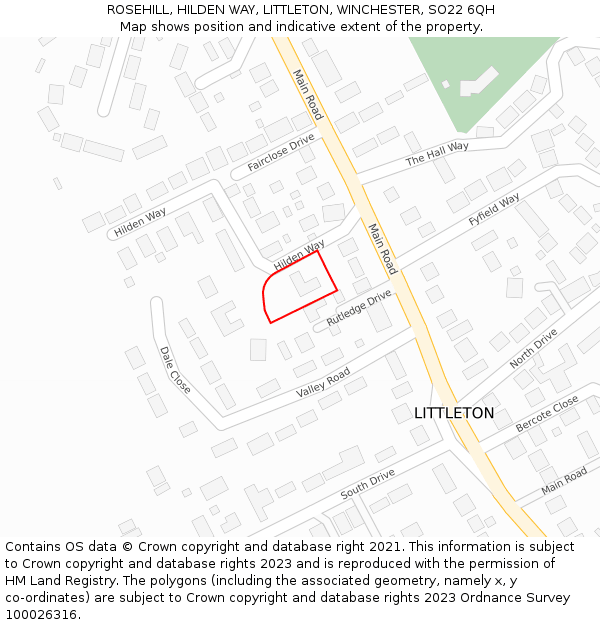 ROSEHILL, HILDEN WAY, LITTLETON, WINCHESTER, SO22 6QH: Location map and indicative extent of plot