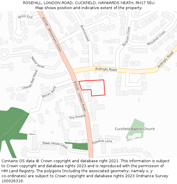 ROSEHILL, LONDON ROAD, CUCKFIELD, HAYWARDS HEATH, RH17 5EU: Location map and indicative extent of plot