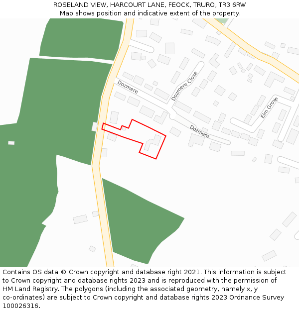 ROSELAND VIEW, HARCOURT LANE, FEOCK, TRURO, TR3 6RW: Location map and indicative extent of plot