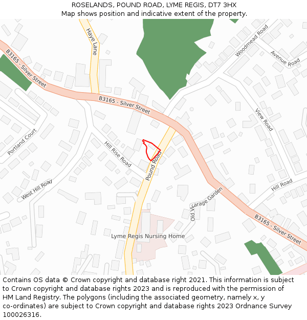 ROSELANDS, POUND ROAD, LYME REGIS, DT7 3HX: Location map and indicative extent of plot