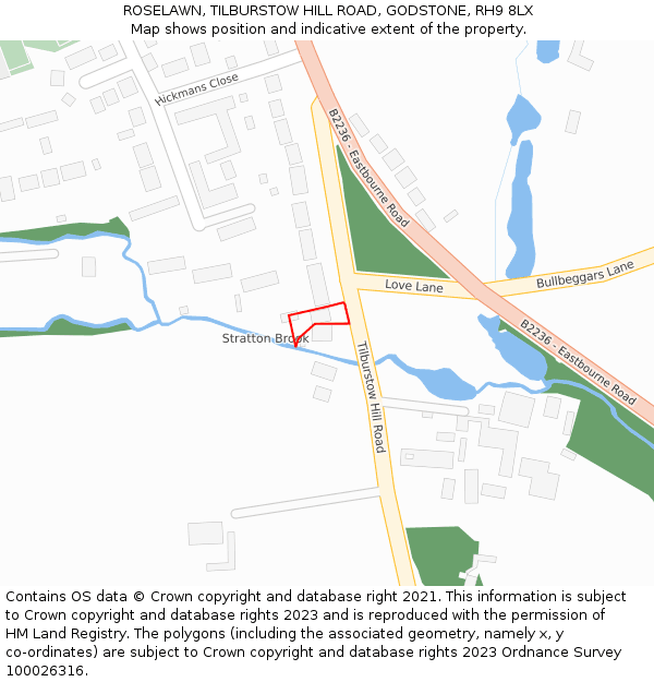 ROSELAWN, TILBURSTOW HILL ROAD, GODSTONE, RH9 8LX: Location map and indicative extent of plot