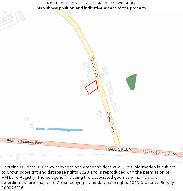 ROSELEA, CHANCE LANE, MALVERN, WR14 3QZ: Location map and indicative extent of plot