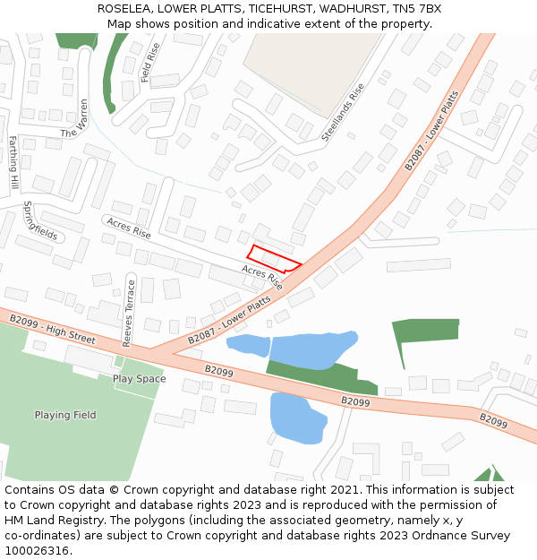 ROSELEA, LOWER PLATTS, TICEHURST, WADHURST, TN5 7BX: Location map and indicative extent of plot