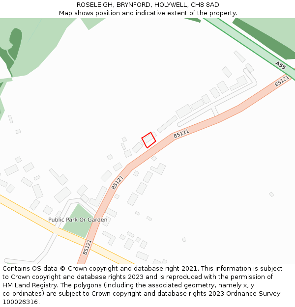 ROSELEIGH, BRYNFORD, HOLYWELL, CH8 8AD: Location map and indicative extent of plot