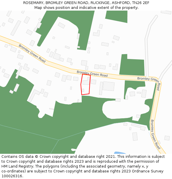 ROSEMARY, BROMLEY GREEN ROAD, RUCKINGE, ASHFORD, TN26 2EF: Location map and indicative extent of plot