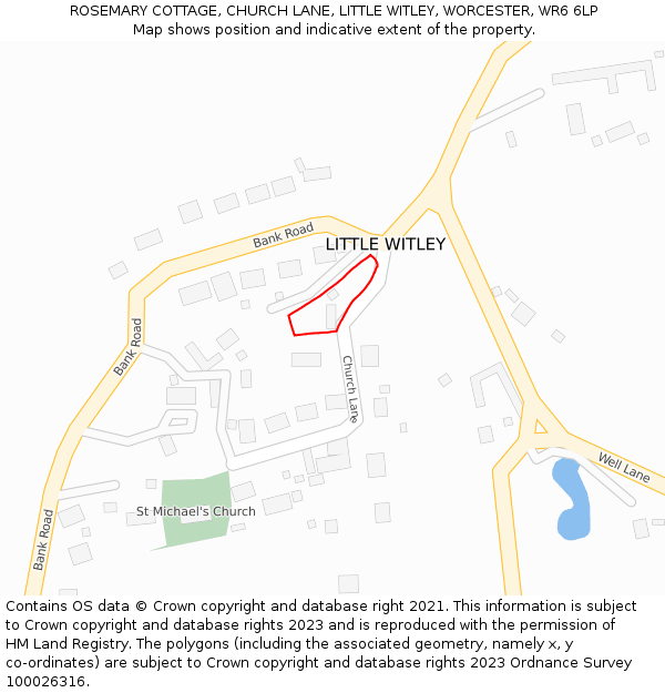 ROSEMARY COTTAGE, CHURCH LANE, LITTLE WITLEY, WORCESTER, WR6 6LP: Location map and indicative extent of plot