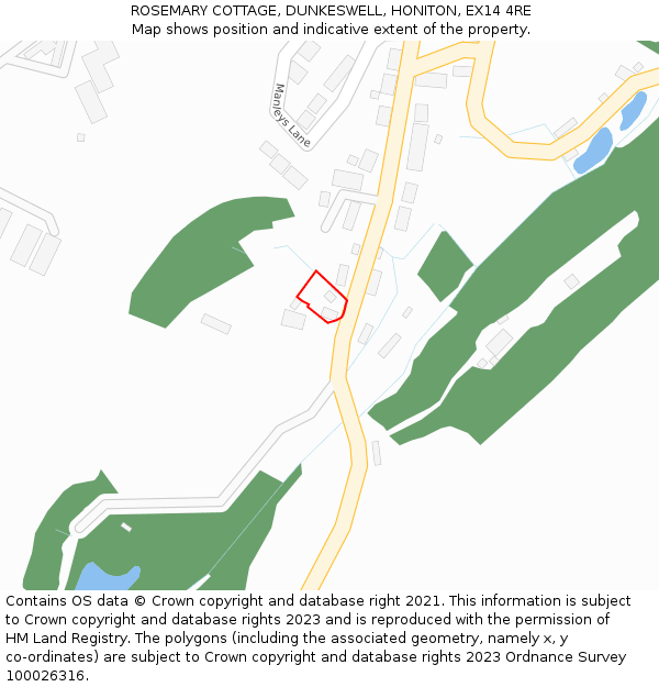ROSEMARY COTTAGE, DUNKESWELL, HONITON, EX14 4RE: Location map and indicative extent of plot
