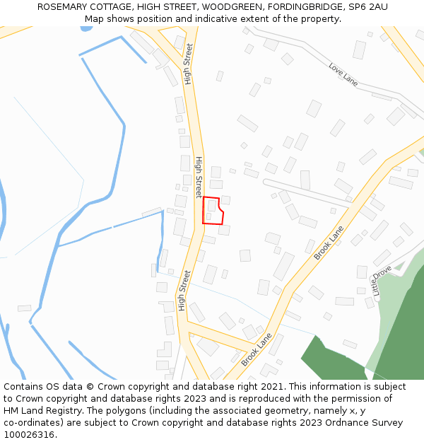 ROSEMARY COTTAGE, HIGH STREET, WOODGREEN, FORDINGBRIDGE, SP6 2AU: Location map and indicative extent of plot